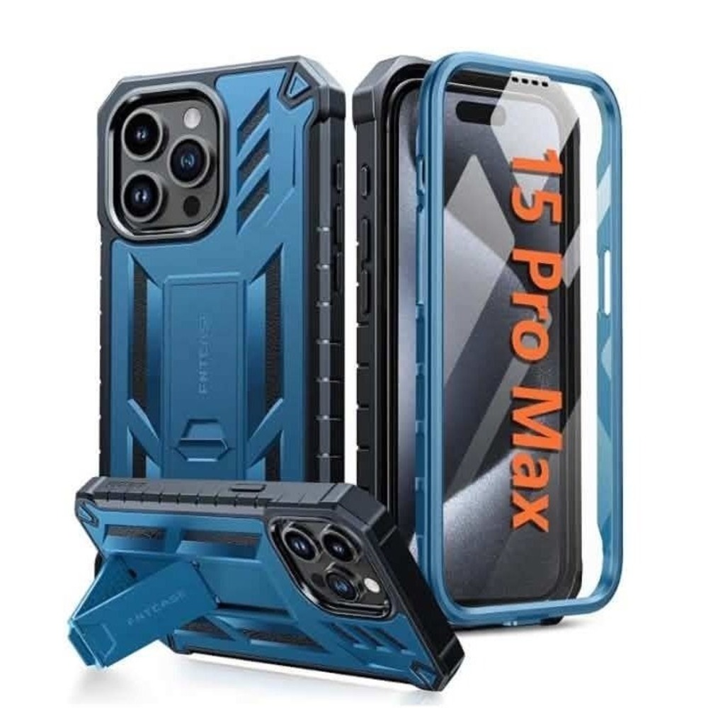 NWT FNTCASE iPhone 15-Pro-Max Case with Belt-Clip Blue Kickstand Military Grade - Picture 2 of 13